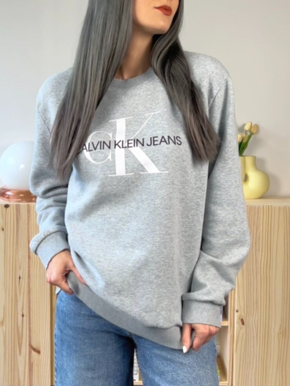 Calvin Klein Jeans Gray Logo Crewneck Sweatshirt